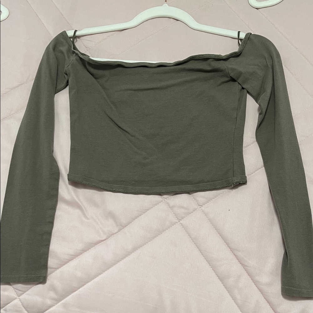 Garage Olive Off-Shoulder Crop Top